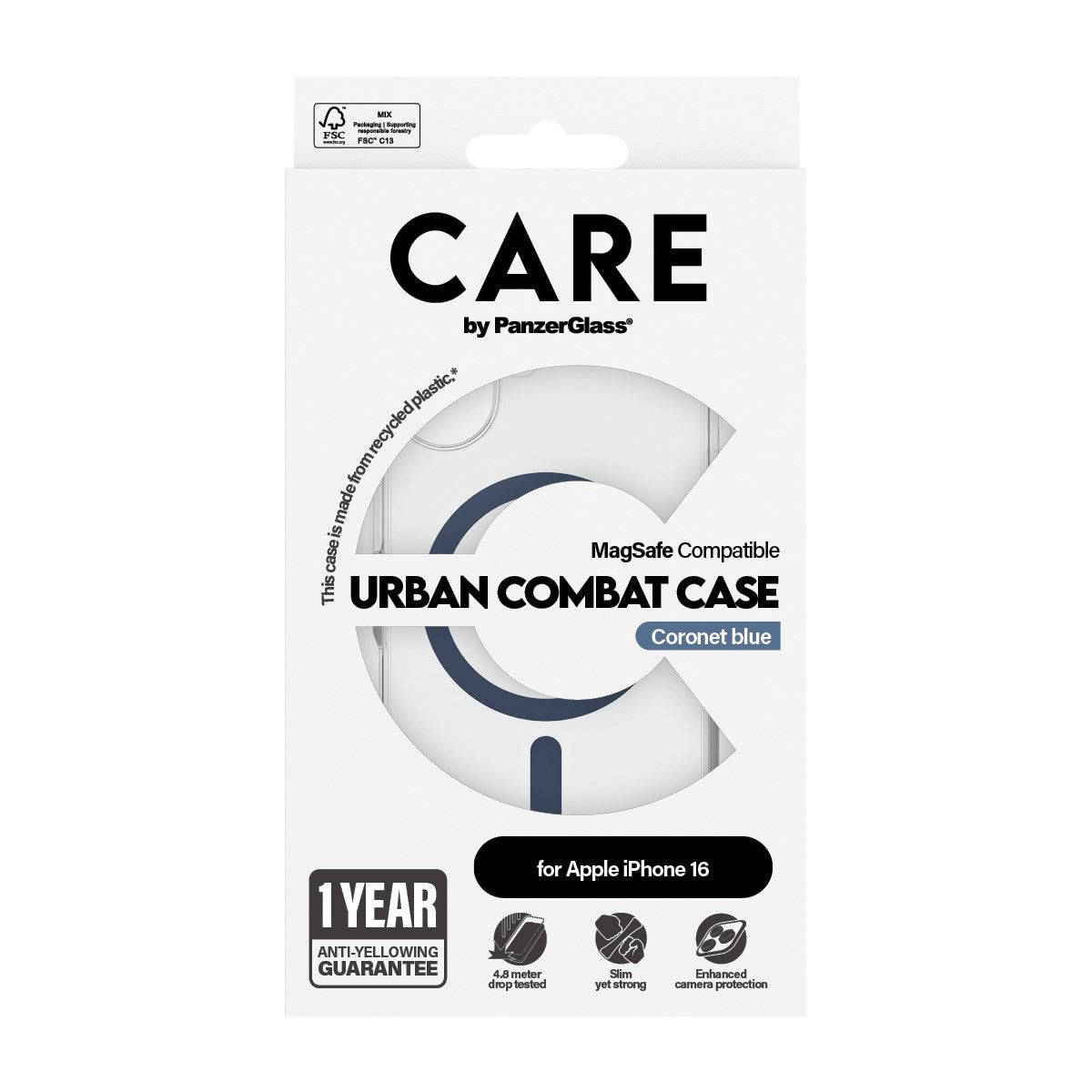 CARE by PanzerGlass® Flagship Case Transparent Urban Combat w. Blue MagSafe iPhone 16